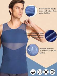 Men's Slimming Compression Shirt - Tummy Control Workout Tank Top, Body Shaper Vest, Tight Fitness Undershirt, Cool Light Blue