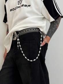 Accesorio de cadena de cintura con perlas falsas de estilo punk, cadena de cintura de múltiples capas con colgante de borla, joyería de cintura para hombre, regalo para fiesta de hip hop