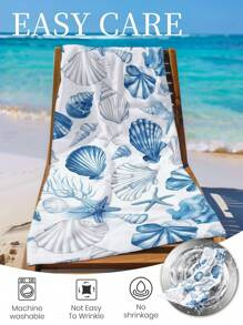 1pc Printed Beach Towel, Shell Pattern Swim Towel, Bath Towel, Fashion Style Beach Towel, Super Absorbent Bath Towel For Bathroom, Swimming, Fitness, Yoga, Soft And Comfortable Microfiber Towel, Lightweight And Portable, Wind And Sun Protection, Sandproof For Summer Travel, Vacation Holiday Bathroom Decor, Available With Or Without Storage Bag, Recommend Regular Sizes And Larger Sizes, (35*75cm Small Size Towel,150cm Or Above Recommended)