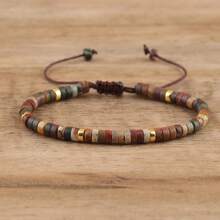 Brazalete trenzado marrón con piedra del emperador, brazalete vintage de estilo de moda con cuentas para hombres