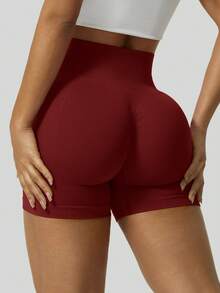 NcmRyu 1 pieza Pantalones cortos deportivos versátiles de Navidad para mujer, de unicolor, elásticos y ajustados - Rojo - Ver 6