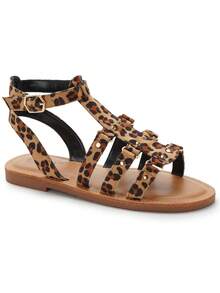 Women's Flat Gladiator Sandals With Buckle Strap And Studded Multi-Strap Design For Comfortable Summer Outfits - Imprimé Leopard - View 1