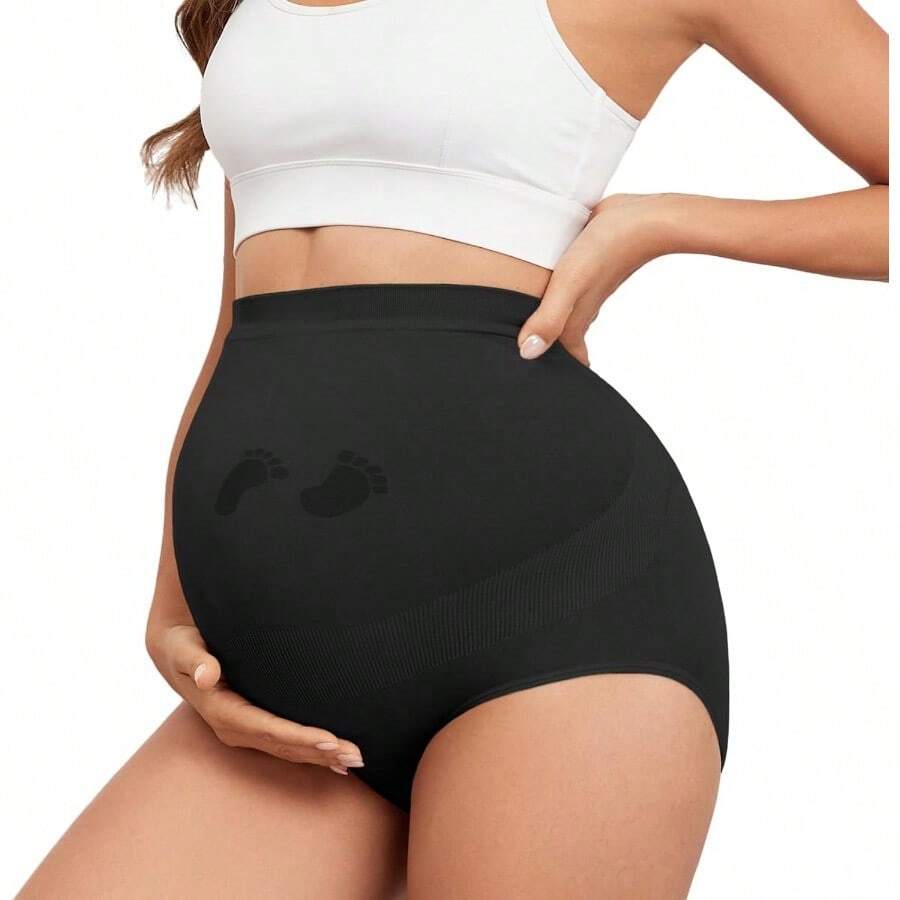 Ropa interior de maternidad sin costuras, bragas de maternidad de cintura alta para soporte del vientre de embarazo - Grande - Ver 1