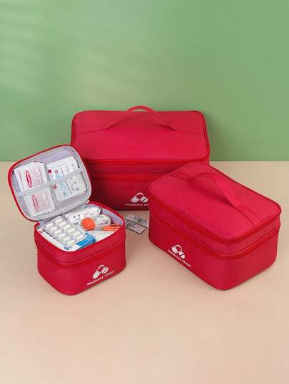 1 pieza Bolsa médica roja, gris, azul marino, verde, bolsa portátil de almacenamiento de medicina para el hogar y los viajes, botiquín médico de gran capacidad, bolsa de almacenamiento de medicina