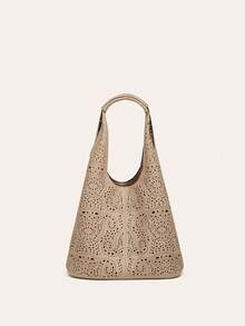 zijinling New Laser Cut Hollow Out Niche Basket Bag, Fashion Tote Bag, Large Capacity, Simple Shoulder Handbag