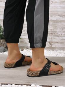 Unisex Soft Cork Texture Slip-On Sandals With Adjustable Strap, PU Leather Upper, Comfortable & Breathable For Casual, Beach, Indoor/Outdoor, Gift For Youth & Adults, Spring/Summer