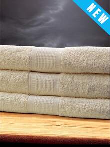 TOALLA DE BAÑO 100% ALGODÓN MEXICANO (Gruesa) ABSORBENTE  70m X 135cm, la cenefa puede variar - Beis - Ver 5