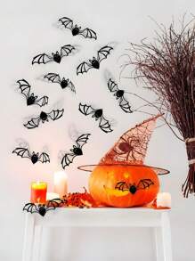 Set de 6 piezas/12 piezas Decoración de pared con murciélagos 3D, pegatinas de pared con forma de murciélago hueco negro, adornos de terror, decoración de casa embrujada, decoración del hogar, decoración de la habitación, fiesta gótica, decoración de fiesta de Halloween Truco o