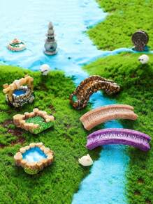 12pcs/Set Mini Fairy Garden Decorations Flowers & Plants Landscape Ornaments For Potting, Lawn, Bridge, Waterwell, DIY Garden Pond Decor, Miniature Statues