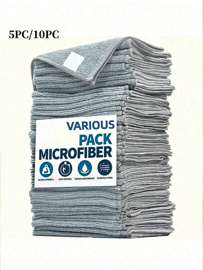 Microfiber Cleaning Cloth Grey - 10/5 Pcs- High Performance - Lint Free - Scratch Free, Ultra Absorbent Microfiber Towel Weave Grime & Liquid For Streak-Free Mirror Shine , For Cars, SUVs, RVs, Trucks, And Boats - Car Washing Cloth