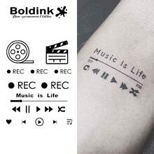 Adesivos de tatuagem de rádio Boldink, à prova d'água, 1 a 2 semanas de durabilidade, design de rádio vintage, tatuagem temporária realista, acabamento fosco, adequado para festivais de música e estilo pessoal, vários designs disponíveis - Preto - Ver 2