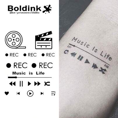  Boldink Radio Tattoo Stickers, Waterproof 1-2 Weeks Durable, Vintage Radio Design, Realistic Temporary Tattoo, Matte Finish, Suitable For Music Festivals And Personal Styling, Multiple Designs Available