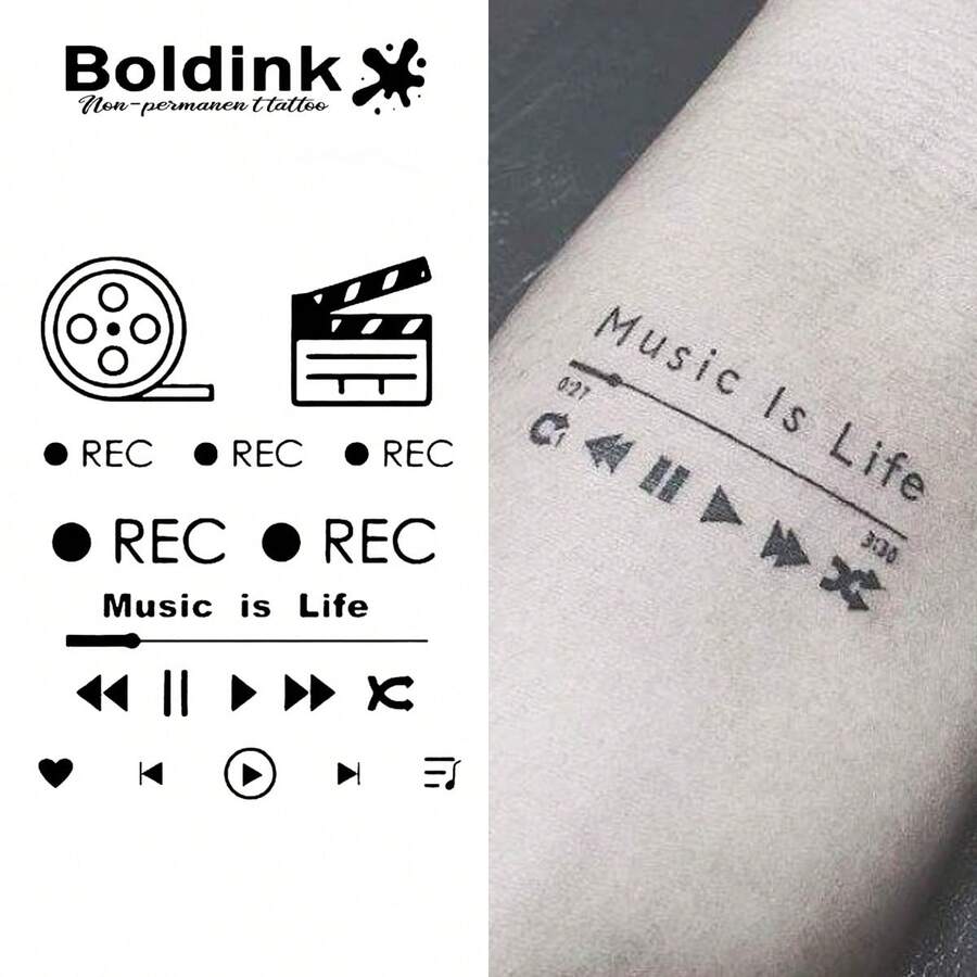 Adesivos de tatuagem de rádio Boldink, à prova d'água, 1 a 2 semanas de durabilidade, design de rádio vintage, tatuagem temporária realista, acabamento fosco, adequado para festivais de música e estilo pessoal, vários designs disponíveis