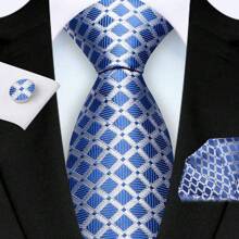 3-Piece Set: 8cm Necktie, Pocket Square & Cufflinks, Plaid Striped Geometric Pattern, High-Quality Classic & Fashion Business/Casual Necktie Set, Men's Wedding/Holiday/Party Gift