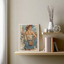 1 Pc Canvas Painting,Woman, Straw Hat, Backless Top, Denim Skirt, Cross - Body Bag, Waterfront, Buildings, Illustration Lily Flower, Art Nouveau, Wall Art, Framed Painting, Interior Decor, Armchair, Floor Rug,Wood Framed Painting (1) Thickness 2.5 Cm/ 1 Inch-Home Decoration For All Occasions,Ideal New Year, Valentine's Day,Thanksgiving,Easter,Christmas Gift,Room Decoration Aesthetic,Wall Decoration Art,Perfect Gift,Autumn And Winter Wall Decoration,Living Room Decoration, Bedroom Decoration, Kitchen Decoration, Entry Decoration, Bathroom Decoration, Direct Wall Painting, High Quality Wall Painting Poster,Modern Home Decoration Stretched And Framed Ready To Hang - Mint Blue - View 5