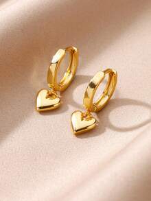 1 Đôi bông tai hình trái tim nhỏ nhắn, kiểu dáng thả lơi, dành cho nữ và bé gái, bông tai vòng ôm sát tai, phụ kiện trang sức thời trang, quà tặng cho phái nữ. - yêu - Xem 4