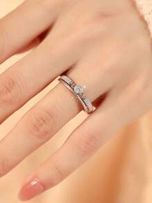 Gift Boxed Luxury High-End Stacked Cubic Zirconia Rings, Suitable For Women's Wedding, Engagement Wear And Holiday Gifts - Silver - View 2