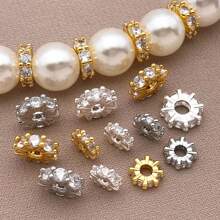 2/4/6 piezas Espaciador de cuentas de circonita cúbica de bronce con baño de oro verdadero de 18K, cuentas sueltas redondas planas con strass para bricolaje para encontrar joyas, hacer joyas, accesorios de moda y regalos creativos de 6/8mm