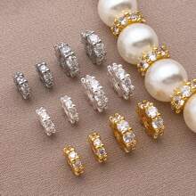 2/4/6 piezas Espaciador de cuentas de circonita cúbica de bronce con baño de oro verdadero de 18K, cuentas sueltas redondas planas con strass para bricolaje para encontrar joyas, hacer joyas, accesorios de moda y regalos creativos de 6/8mm