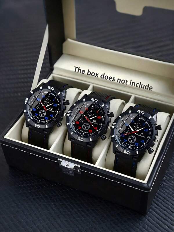 Popular Men's Wristwatch, Retro, Casual, Stylish And Men's Leather Strap Wristwatch, Business Quartz Watch Set (Three Pieces Set) Fathers Day Gifts Italian Charm Bracelet Rave Festival 4th Of July Jewelry Y2k Accessories Graduation Gift Back To School