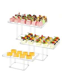 Acrylic Cake And Bread Display Rack, Clear Donuts Pastries Sweets Display Shelf, Transparent Storage Tray, For Events Business Showcase Box Tray, Wedding Party Display, Kitchen - Transparent - View 3
