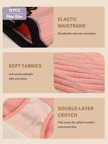 12pcs Plus Size Women's Cotton Lace Trim Jacquard Panties, Triangle Briefs, Soft & Breathable Fit - Nhiều màu - Xem 4