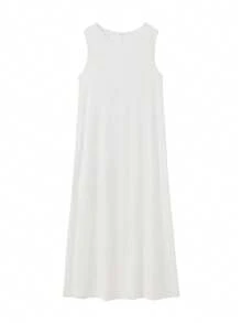 休闲简约纯色圆领无袖紧身连衣裙 - 白色 - 查看 4