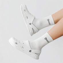 新款夏季镂空男士凉鞋，防滑厚底包头沙滩拖鞋，男女通用休闲户外拖鞋，轻便舒适 - 白色 - 查看 7