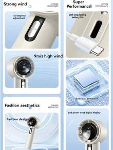 1 件男女通用纯色 USB 可充电 100 速高风量长电池寿命迷你手持风扇，液晶显示屏，适合送礼、户外、海滩、旅行、运动、家居、办公室、日常使用 - 彩色 - 查看 12