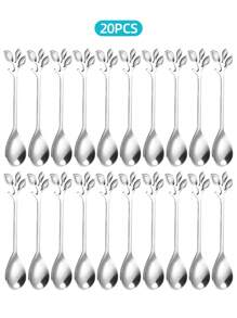 2/6/12/20 Piece Stainless Steel Coffee And Dessert Spoon Set With Leaf Decoration - Suitable For Coffee, Tea And Desserts - Mini Dessert Spoons, Ice Cream Scoops, Dishwasher Safe, Suitable For Mixing, Appetizers - Home, Party, Wedding, Holiday, Elegant Tableware | Stainless Steel Spoons