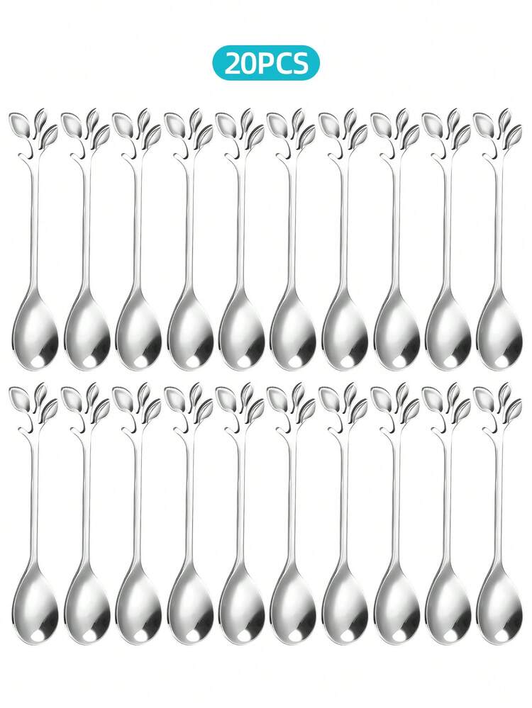 2/6/12/20 件不锈钢咖啡和甜点勺套装，带叶子装饰 - 适用于咖啡、茶和甜点 - 迷你甜点勺、冰淇淋勺、可用洗碗机清洗、适用于混合、开胃菜 - 家庭、派对、婚礼、节日、优雅餐具 | 不锈钢勺子 - 葉子湯匙套裝 - 查看 11