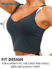 GEMCHO 运动瑜伽长款无钢圈加厚中等支撑女士背心 春夏款 - 深灰色 - 查看 5