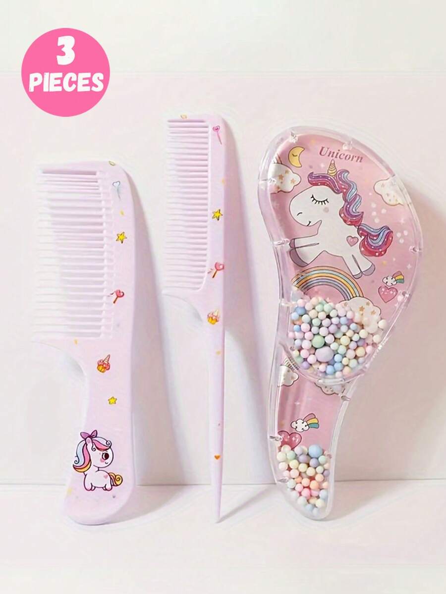 3pcs Cartoon Hair Comb Set - Wet & Dry Use, Detangling & Styling Brushes For All Hair Types, Durable ABS Plastic Handle, Perfect Gift Idea - Multicolor - View 1