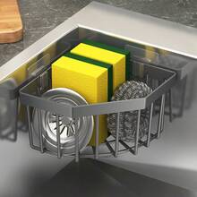 1个塑料水槽收纳架，带皂盒、排水塞、海绵架，多功能防锈储物篮，壁挂式置物架，适用于厨房和浴室，黑/灰色 - 彩色 - 查看 12