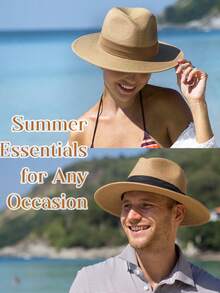 1pc Men's Ribbon Decoration Jazz Hat - Khaki + Brown Ribbon - View 6