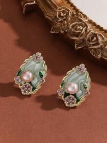 1 Pair Luxury Oval Teardrop Pearl Flower Earrings For Women, Unique High-End Design - Flowers - View 6