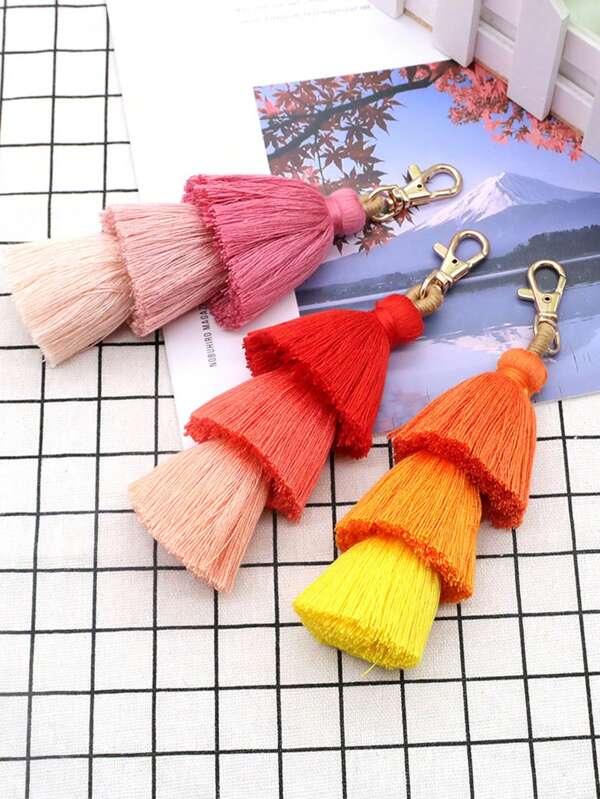 1/2pcs Boho Keychain, Handmade Tassel Decor, Women Bag Accessories, Suitable For Purse Hanging & Daily Outfit School