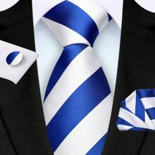 3-Piece Set: 8cm Necktie, Pocket Square & Cufflinks, Plaid Striped Geometric Pattern, High-Quality Classic & Fashion Business/Casual Necktie Set, Men's Wedding/Holiday/Party Gift