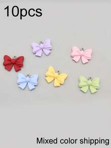 10pcs Cute Resin Bowknot Pendant, Macaron Bow Jewelry Accessories, DIY Earrings Necklace Keychain - Multicolor - View 3