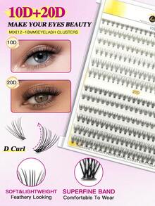 240 簇浓密卷曲分段自睫毛假睫毛，个人 DIY 仿貂皮单簇蓬松自然柔软 D 0.07 毫米 8-12 毫米混合手动睫毛延长，带粘合剂密封和镊子，适合日常化妆、派对、婚礼、旅行