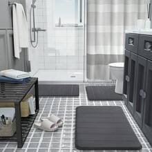 3PCS Memory Foam Bath Mat Ultra Soft Bathroom Toilet Anti Slip Rug Pedestal Set Black/Grey/Blue - Dark Grey - View 6