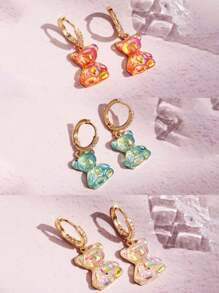 1 Pair Fashionable Cute Playful Resin Shiny Bear Dangle Earrings, Versatile For Daily, Party, Commute, Holiday, Women