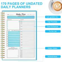 Daily Planner Undated 87 Sheets, 8.3" X 5.7" To Do List Notebook Twin-Wire Binding, A5 Hourly Planner Notebook, Daily To Do List Notepad Habit Tracker Journal For Meetings, Appointments - Blue - View 4