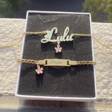 Zirconia Flower Customized Name Jewelry Set For Girl Personalized Nameplate Pendant Cute Necklace Bracelet Gift