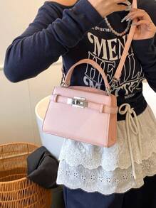 New Summer Lychee Pattern Ladies Handbag, Fashionable Shoulder Strap Decoration Adjustable Shoulder Strap Messenger Bag, Minimalist Solid Color High-End Hardware Decoration One-Shoulder Commuter Bag