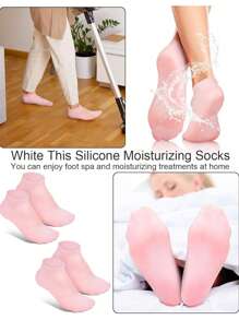 4pcs Moisturizing Gloves & Socks Set, Silicone Gel Therapy Socks For Dry Skin, Silicone Gel Heel Socks Anti-Slip, For Foot Softening, Calluses, Foot Care After Pedicure