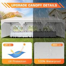 tooluck 10x30ft Pop Up Canopy Tent Gazebo For Parties With 5 Sidewalls Push Center Lock & Air Vent Waterproof & UPF50+ Gazebo Outdoor Tent For Party Wedding BBQ With 4 Sandbags 8 Stakes & 16 Ropes,White - 白色 - 查看 5