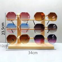 1 pieza Soporte de madera con diseño de veta para almacenamiento de gafas, expositor de gafas, organizador en forma de corona para sostener gafas - Color madera sin pintar - Ver 2