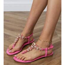 Sandalias planas elegantes con decoración de strass para mujer, verano