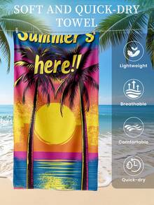 1pc Printed Beach Towel, Sunset Palm Tree Pattern Swimwear, Bath Towel, Fashionable Beach Towel, Super Absorbent Bath Towel, Suitable For Bathroom, Swimming, Fitness, Yoga, Soft & Comfortable Microfiber Towel, Lightweight & Easy To Carry. - Multicolor - View 6